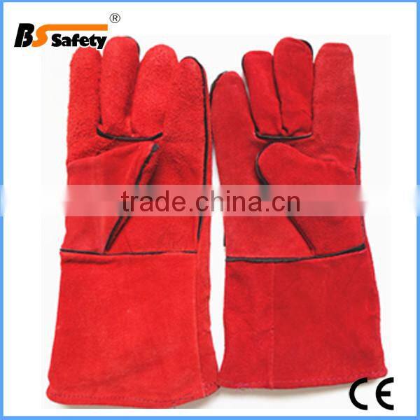 BSSAFETY A/B grade COW SPLIT LEATHER long red welding gloves