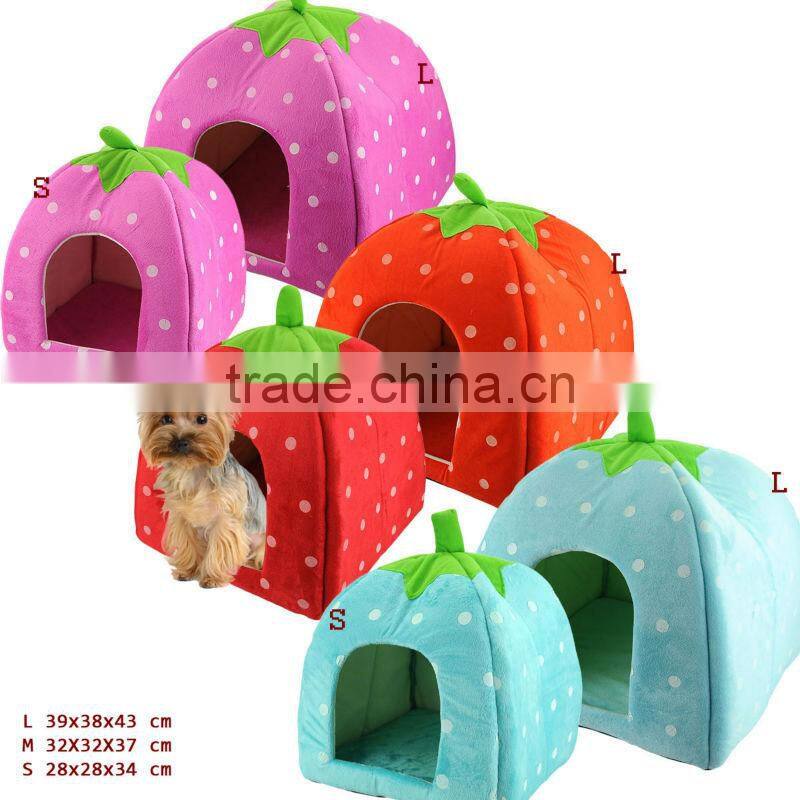 New Arrival Foldable Strawberry Shape Sponge Pet House dog Bed Cute Pink L