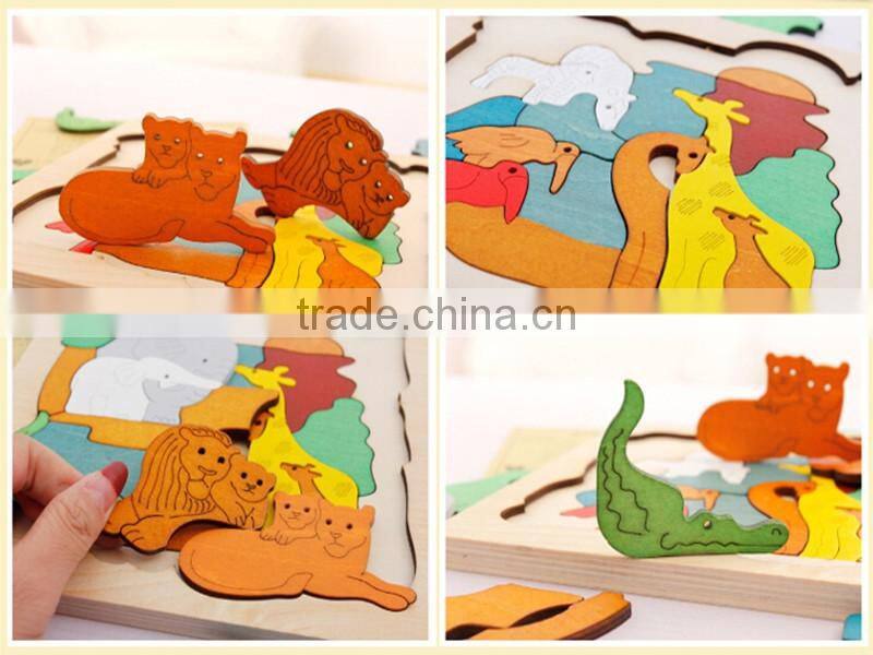 Wooden toy colorful jigsaw puzzles multi layer story puzzles educational puzzle for preschool children