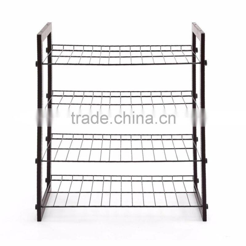 Vivinature 12-pair shoe rack black steel wire with wood frame