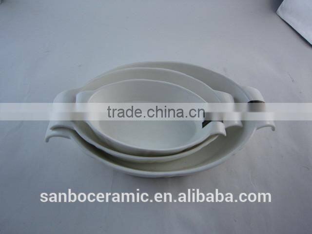 Good Quality High White Porcelain Oval Bakeware Set with Handles