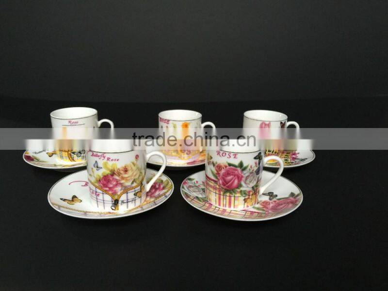 Low bone new bone china Ceramic coffee cup coffee cup set with rose design