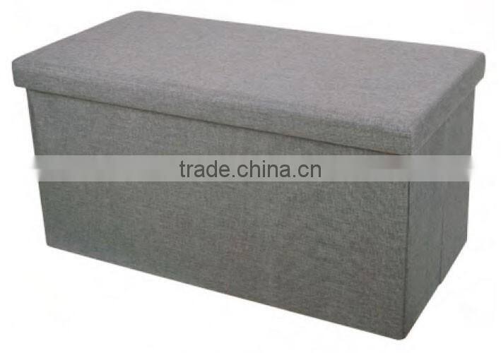 Grey Rectangle Polyester Linen Foldable Shoes Storage Ottoman