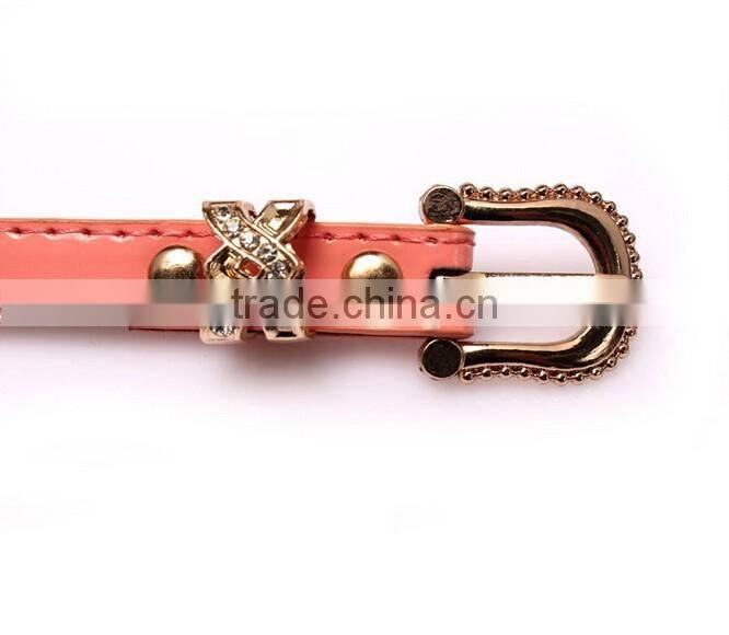 Fashion rhinestone inlaid rivets decorated pin buckle sex girl thin pink PU waist belt
