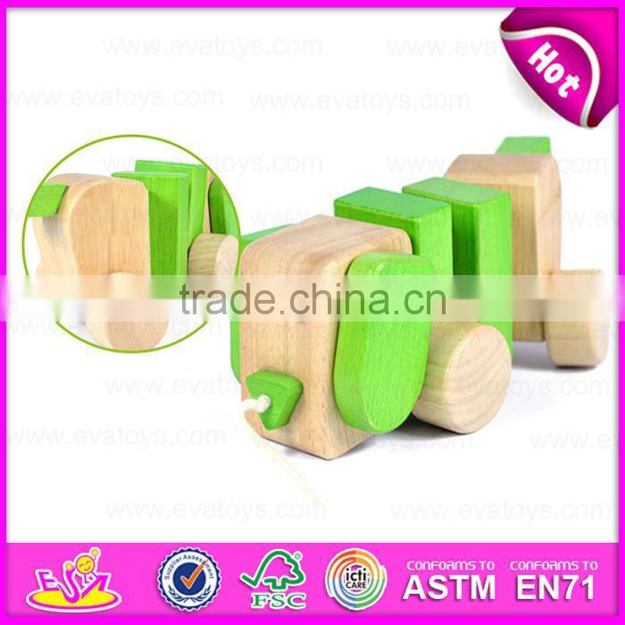 2015 Educational Cute String Wooden Dog Pull Toy,Wooden dog pull along toy for toddlers,Hot sale Wooden animal pull toy W05B099