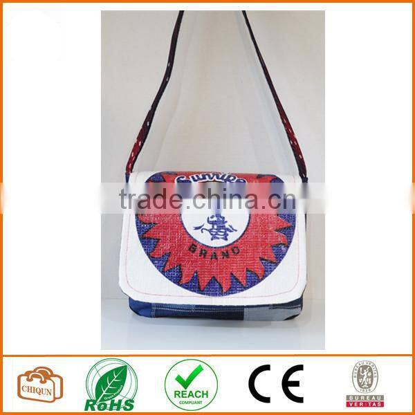 Red, white and blue upcycled messenger or laptop bag made with vintage materials OOAK