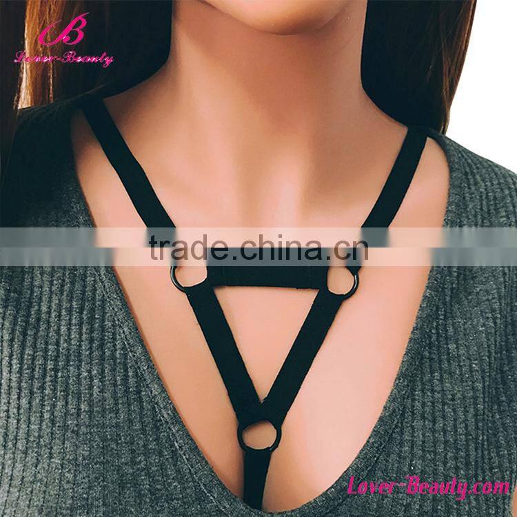 Hot Sale Simple Cheap Sexy Black Strappy Harness Bra