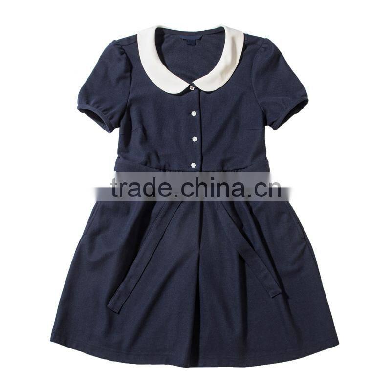 2017 new summer school children high waisted skirt student girl doll collar dress custom