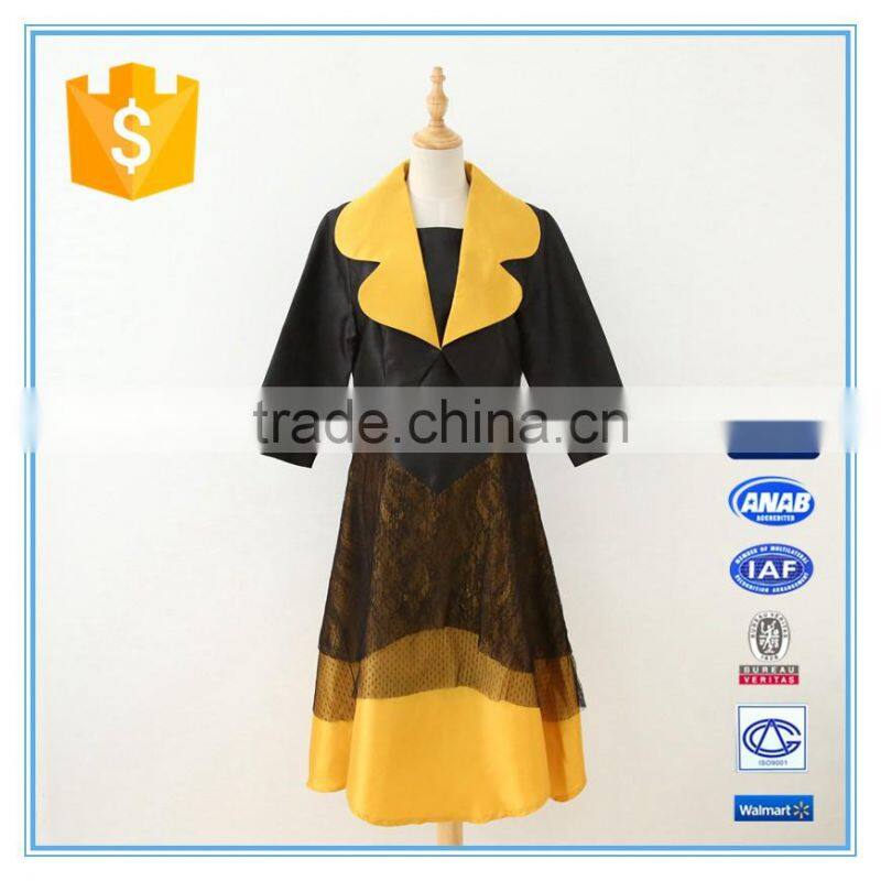 High Quality Lace Stitching Contrast Color Neck Collar Design Of Ladies Suits