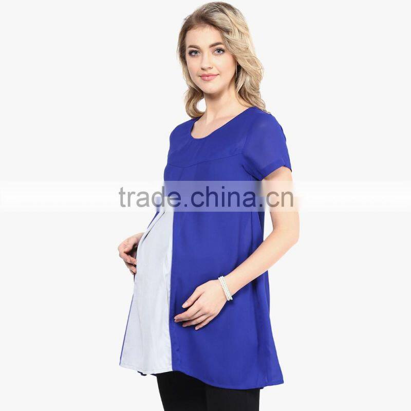 blue short sleeve tops maternity dresses for office lady