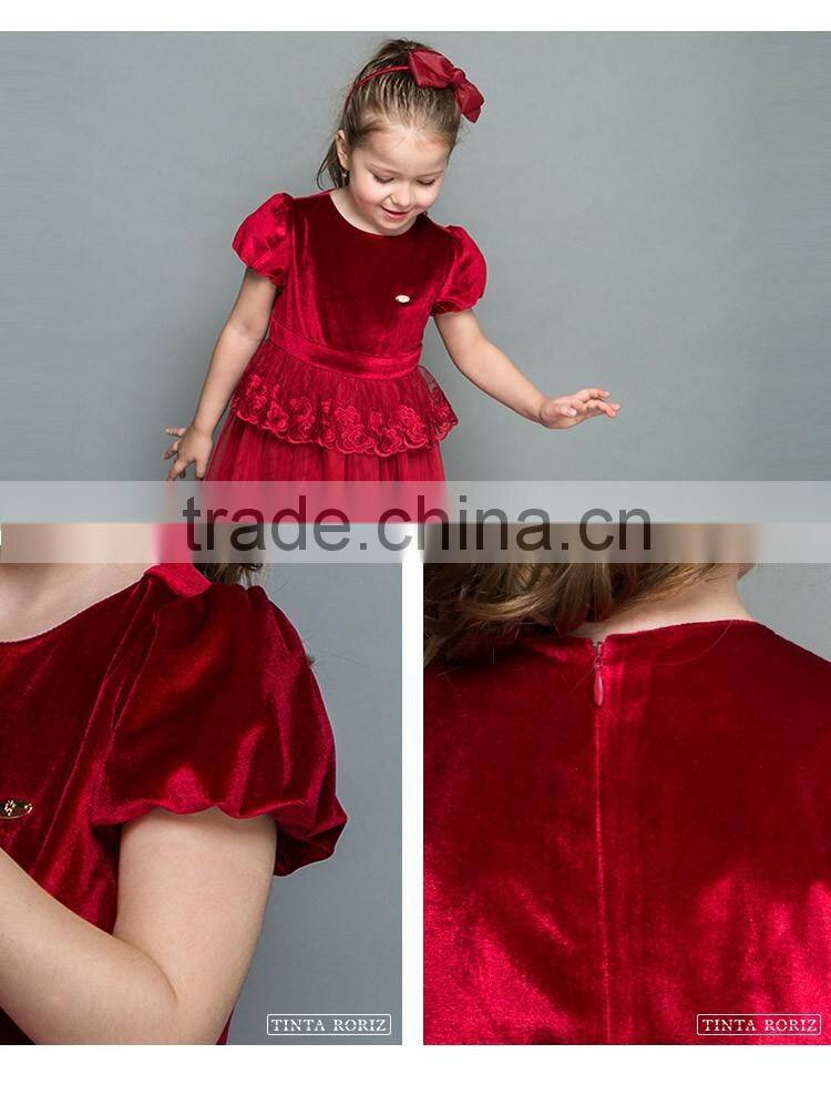 Girls Party Dress Coral Fleece Winter Dress Designs For Girl Of 10 Years Old Short Puff Sleeve Dress