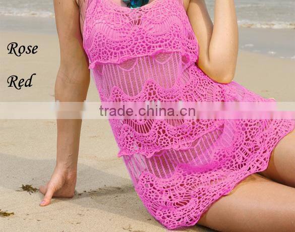 2015 Women's Round Collar Flower Hollow Vest beach Swimsuit Dress Bikini Smock Swimwear SV000999