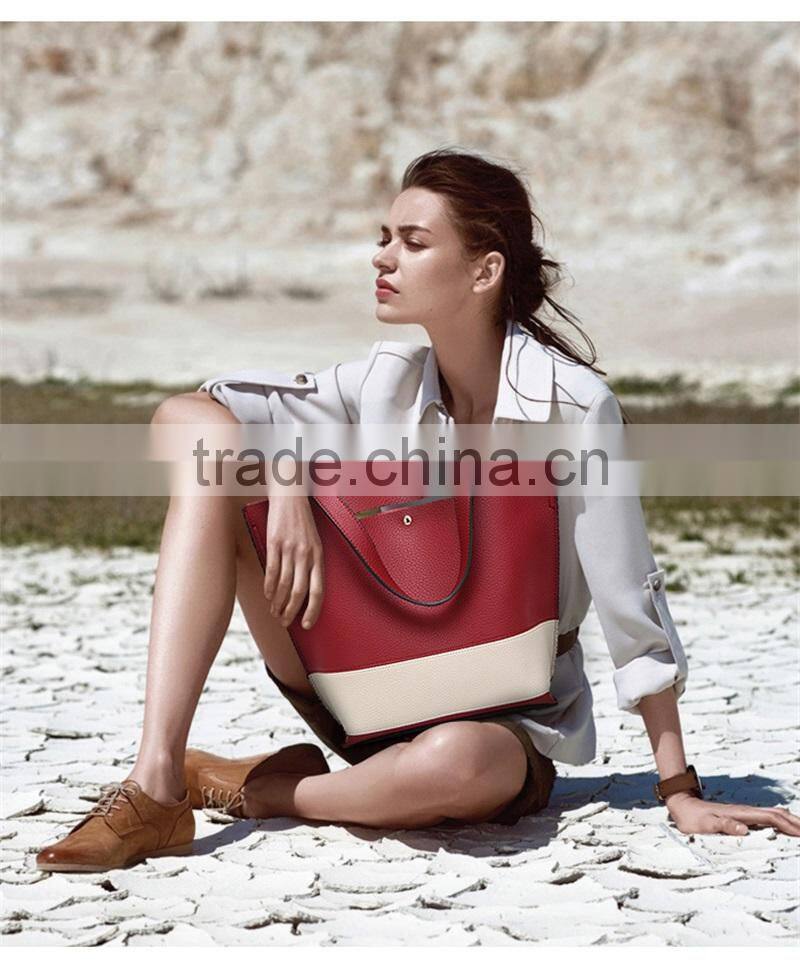 China Alibaba Designer Women Leather Handbag Contrast Shoulder Bag Fashion Style Top-Handle Female Casual Totes Bags