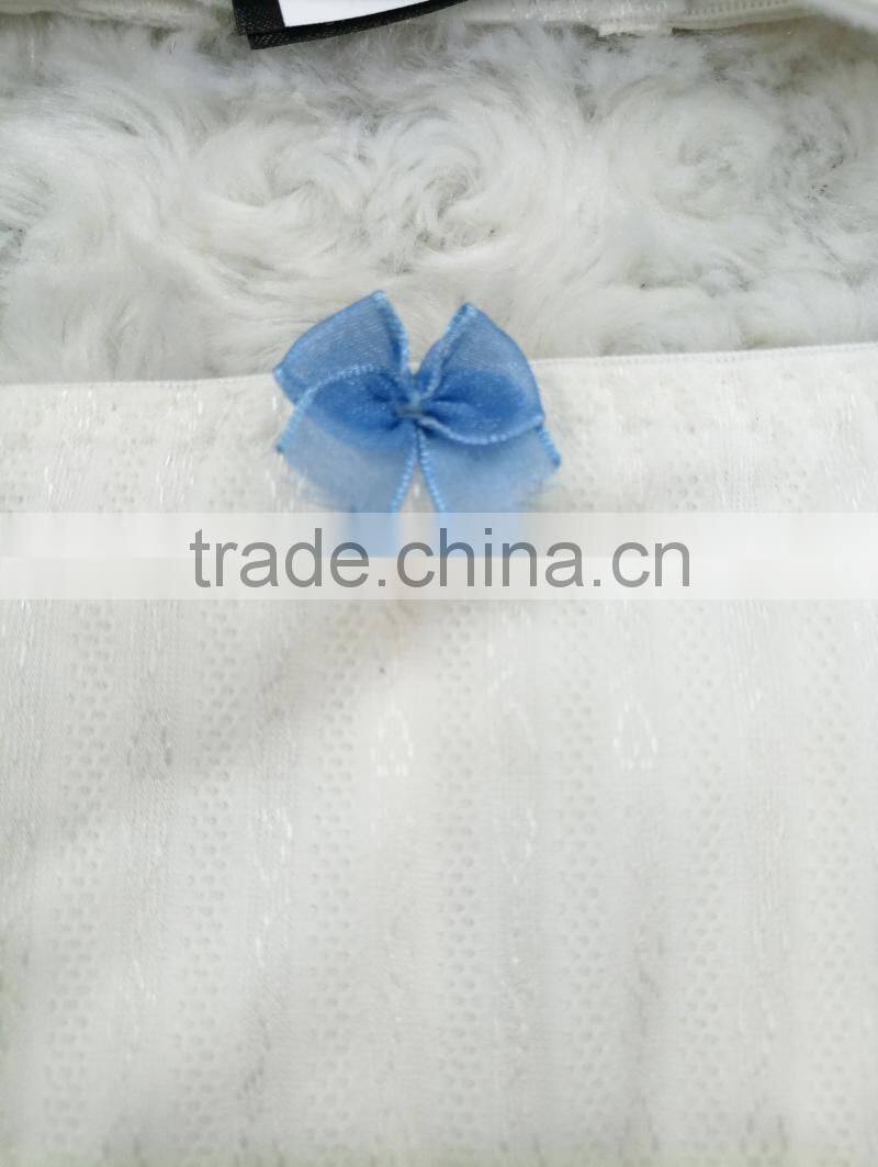 New design young ladies white embroidered blue bow bra and panty set