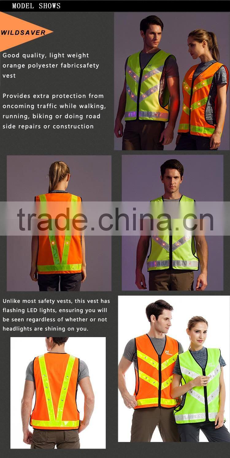 rgb led flashing police safety waterproof orange reflective running vest