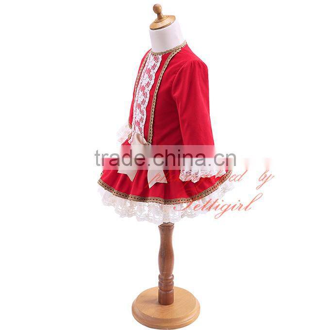 Wholesale Handmade Pettigirl Autumn Red Girl Boutique Dress Cotton Flower Girls Dress With Hair Accessories G-DMGD908-893