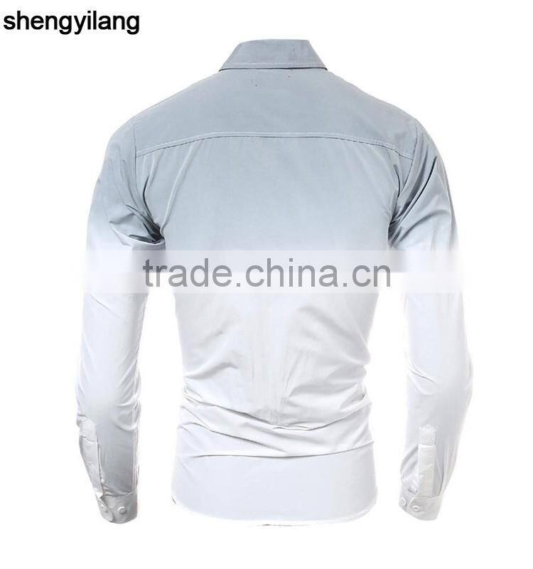 Custom Men's Gradient Tie Dye Printing Long Sleeves Dress Shirts in guangzhou