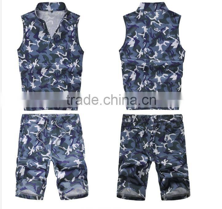 sports wear ,gym camo/camouflage sleeveless singlet/tank top couple turtleneck t shirt sets clothing