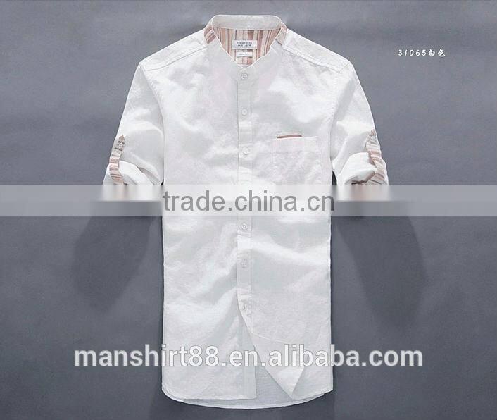 2016 new style roll up sleeve Mandarin collar linen cotton shirts for men