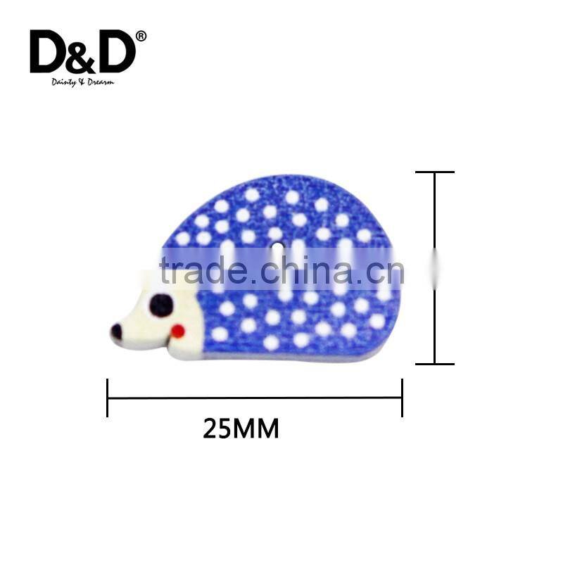 D&D 2017 New 15Pcs/Lot Colorful Hedgehog-Shaped Wooden Buttons 2-Holes Sewing Button Scrapbooking DIY Craft
