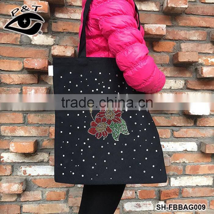 2017 Rhinestone transfer Canvas Bag Cotton Canvas Shoulder Tote Shopping Bags With Logos