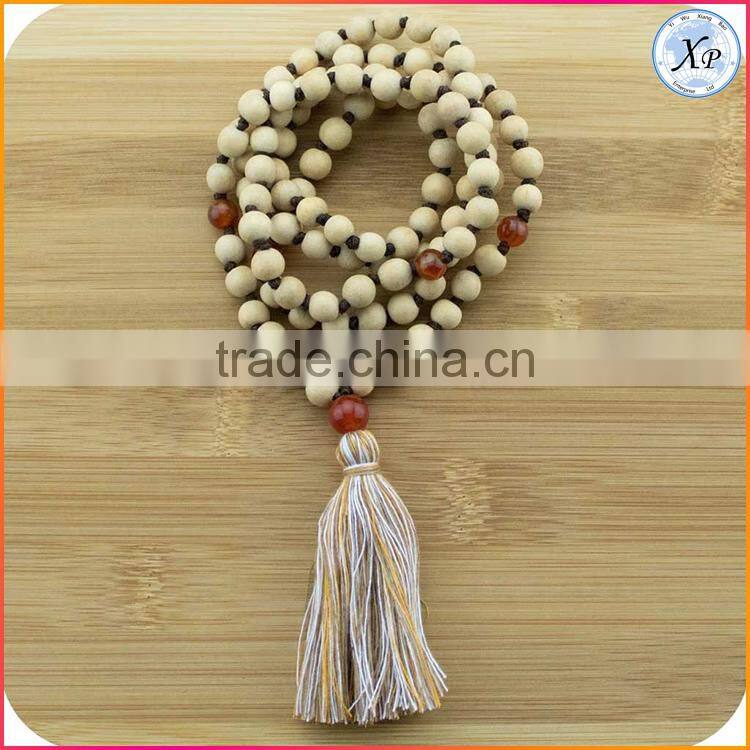 XP-PN-1475 Yiwu wholesale wood mala beads necklace wooden beads tassel necklace