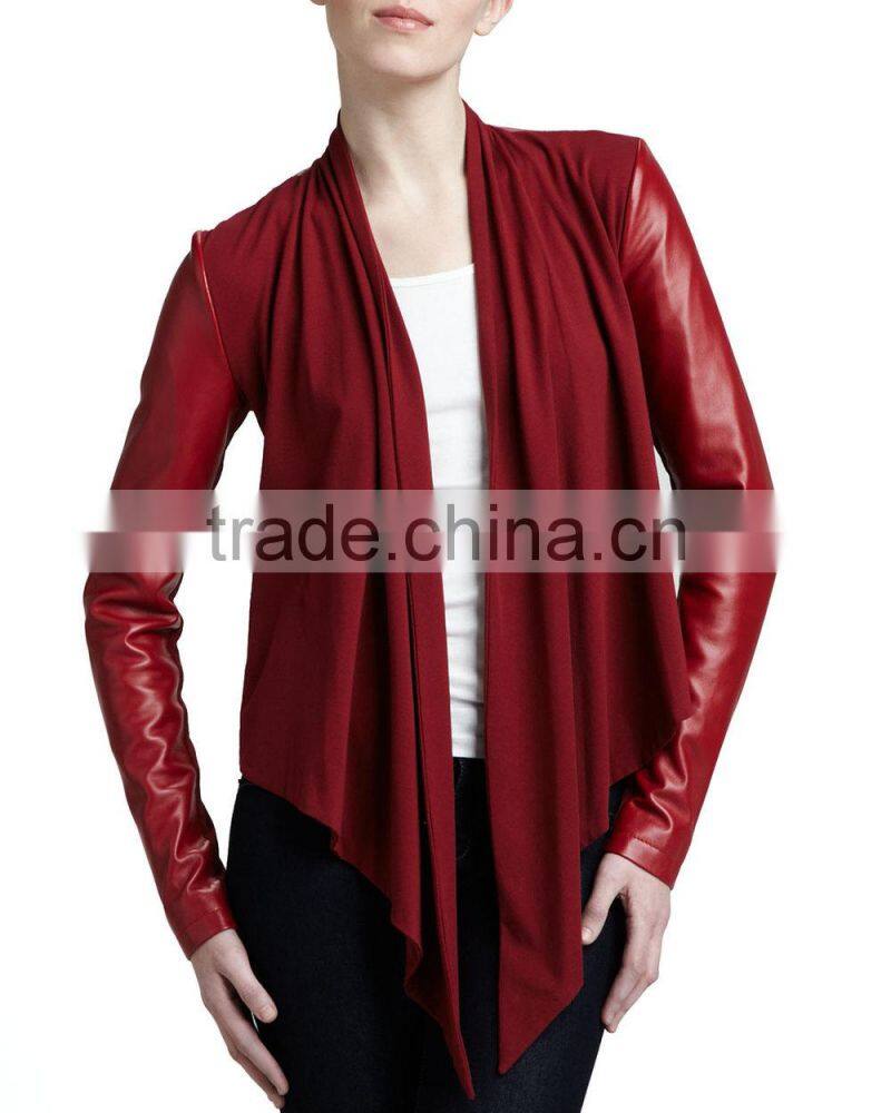 Sexy Drape Front Lambskin Leather Jacket