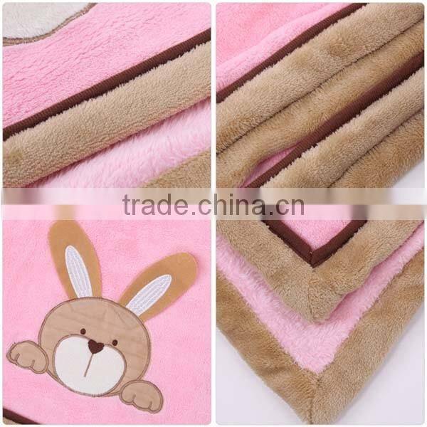 cute cartoon animal flannel fleece embroidered baby blanket