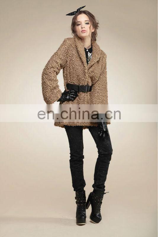 2013 latest design with belt European fashion style winter wool coats fur coat