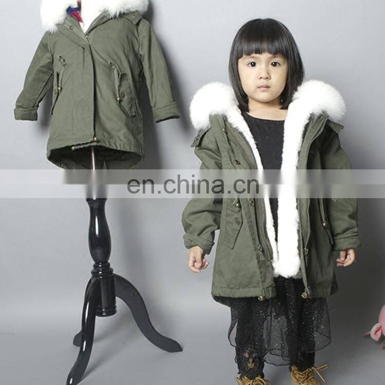 High Quality Wholesale Children Fashionable White Rex Rabbit Fur Lining Winter Coat For Kids