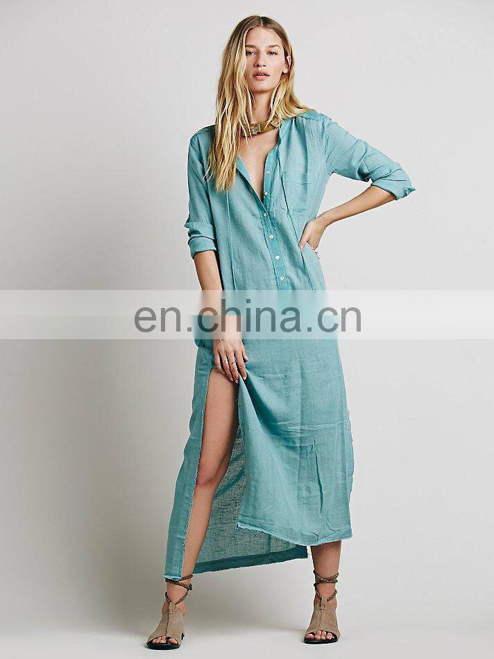 High quality Muslim woman wear, high low cotton long sleeve dress design