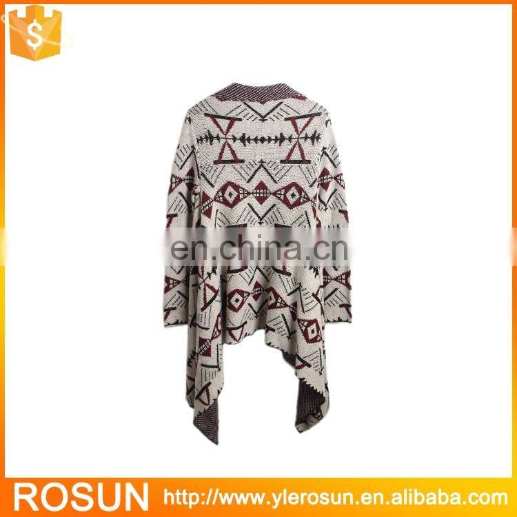 Acrylic Geometric Print Drape Long Knit Cardigan For Women