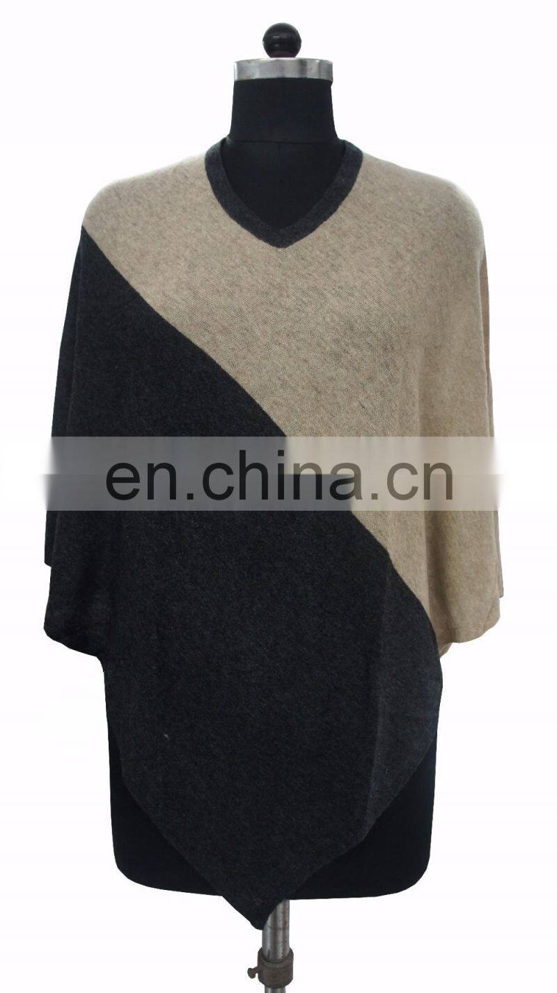 2016 wholesale Plain knitted cashmere/wool poncho for women ,Two tone poncho