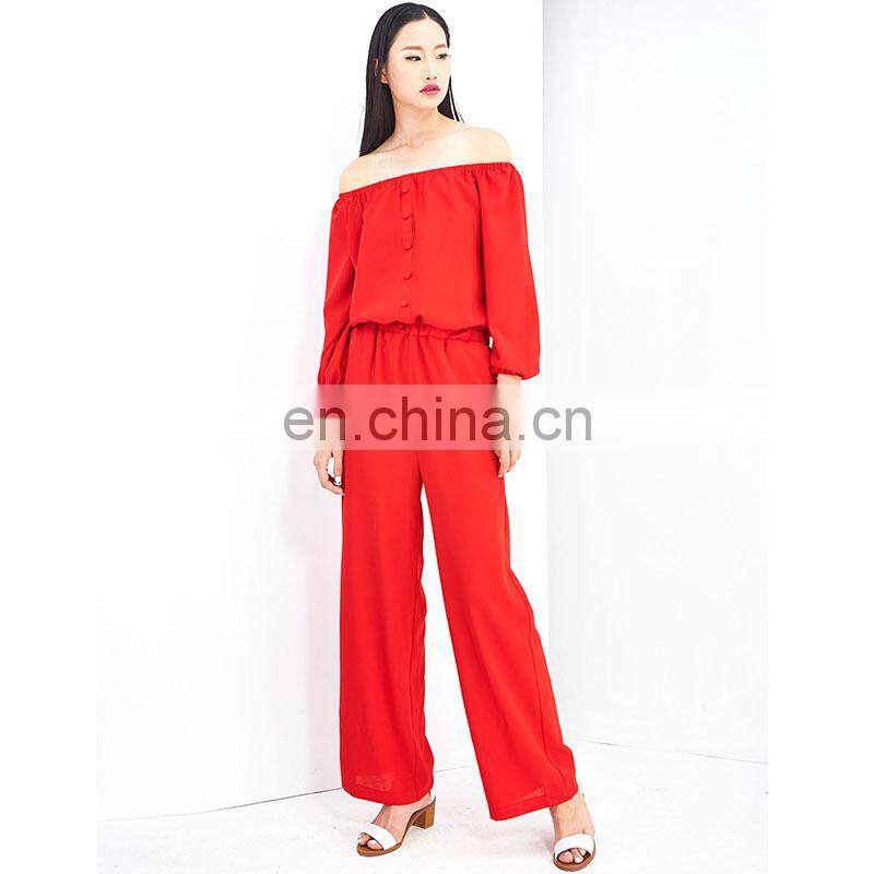 2015 new comes hot sale trendy off shoulder long sleeve woomen jumpsuit