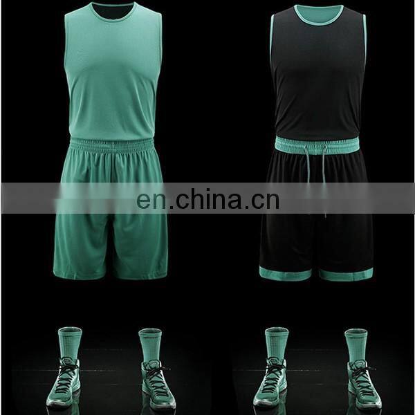 Plain basketball wear double side blue green color mesh dry fit basketball jersey