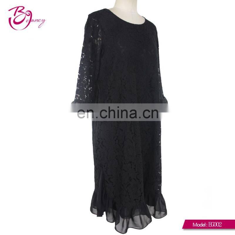 2017 Latest korea style black color elegant lace Three quarter sleeve party dress evening wear