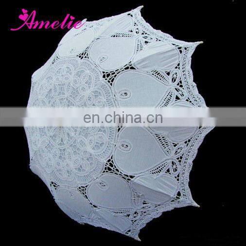 A0186 White Lace Ladies Sun Parasol with Heart Pattern