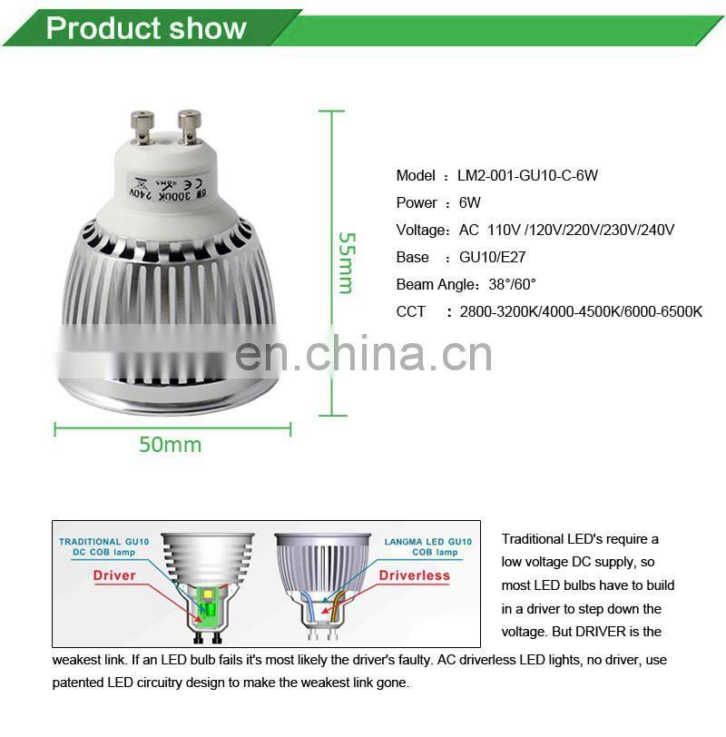 BRIMAX GU10 cob 110 volt 230V spotlight / 6w driverless gu10 cob led spot light