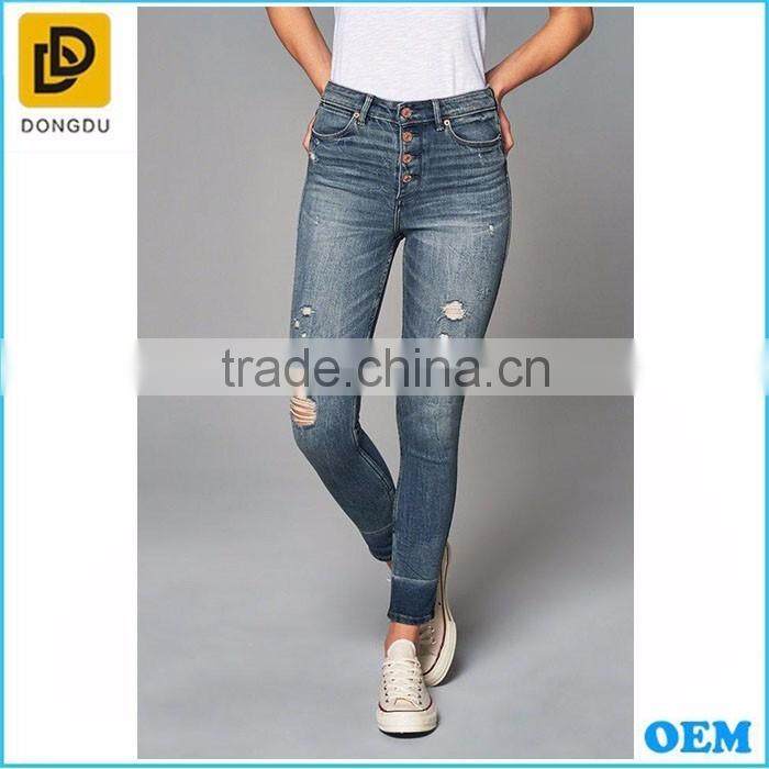 New design ripped blue boyfriend jeans trousers