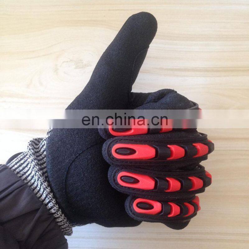 high quality anti cut level 5 heavy duty nitrile sandy coated TPR vibration resistant / anti impact glove