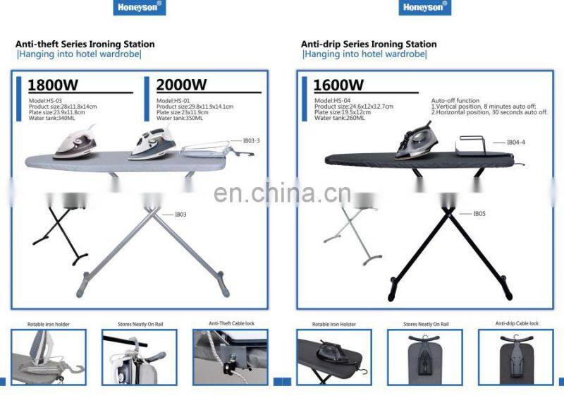Anti-theft hotel ironing set iron with iron board hanger in cabinet