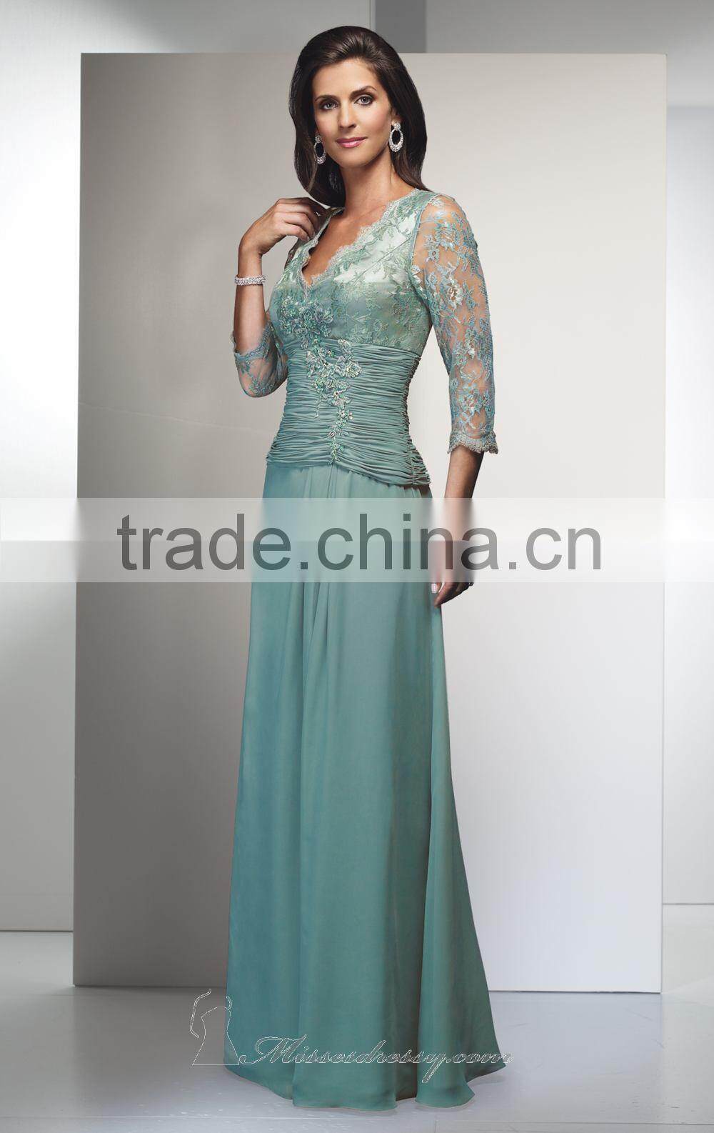 Elegant Mother of the Bride Dress with Beading and Appliques Three Quarter Sleeve High Quality Satin Mother of the Bride Dress