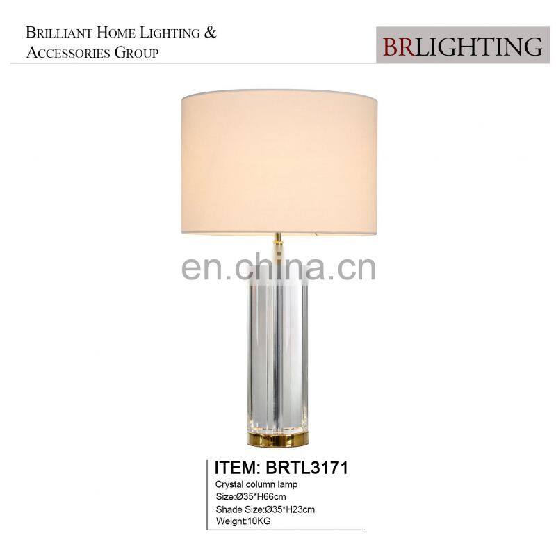 High-end Decorative Villa Desk Light With Steel Gold Column Crystal Table Lamp
