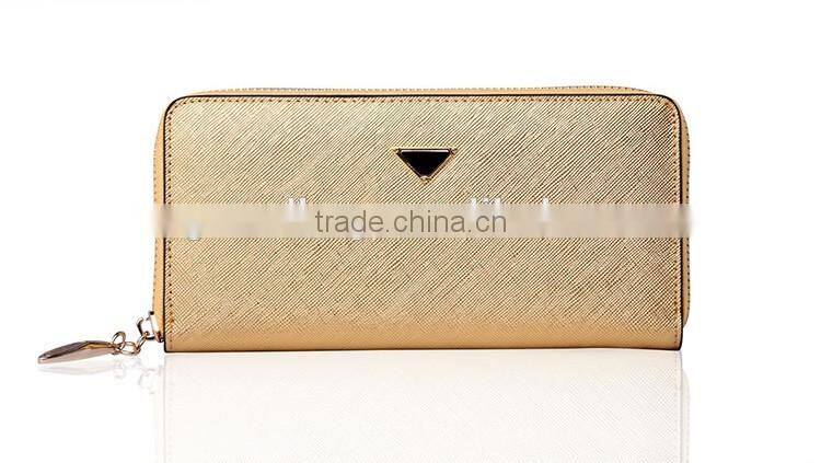 High Quality Fashion Genuine Leather Woman Long Zipper Clutch Wallet for Ladies