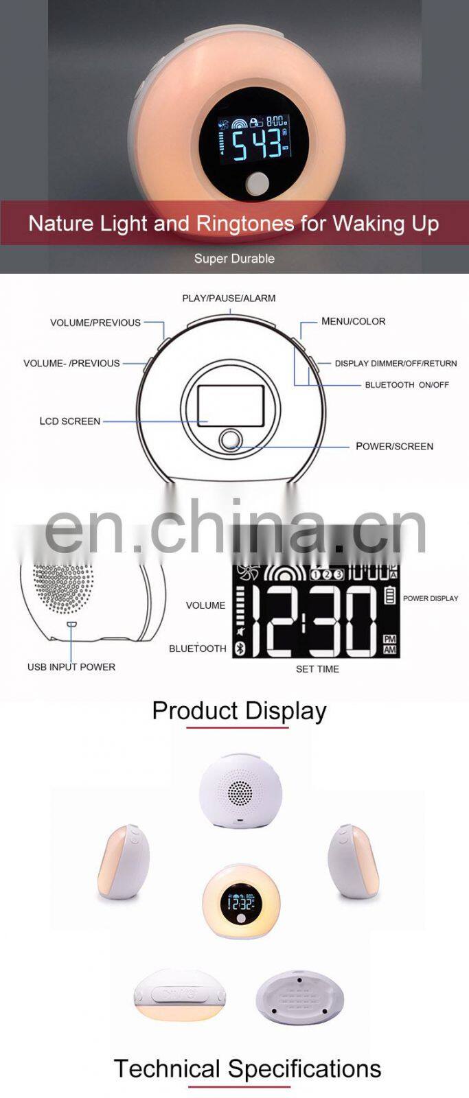 2019 Trends LED Multi-fuctional Wake-up Sunrise Night Light Alarm Clock