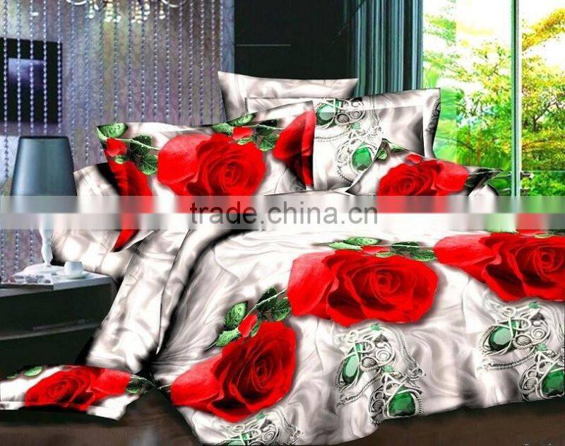 3D Red Rose Disperse Printing Bedding Set