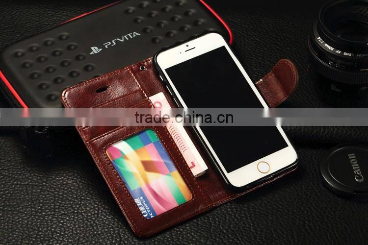2016 Wholesale PU leather smart phone real leather phone cover for Iphone 6 wallet case