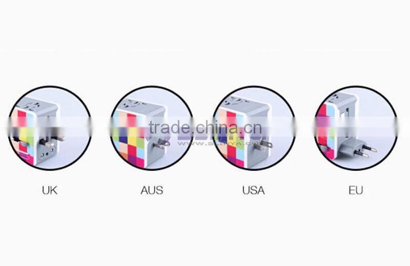 Universal International Plug Adapter All in One 2 USB Port World Travel AC Power Charger Adaptor with AU US UK EU Plug