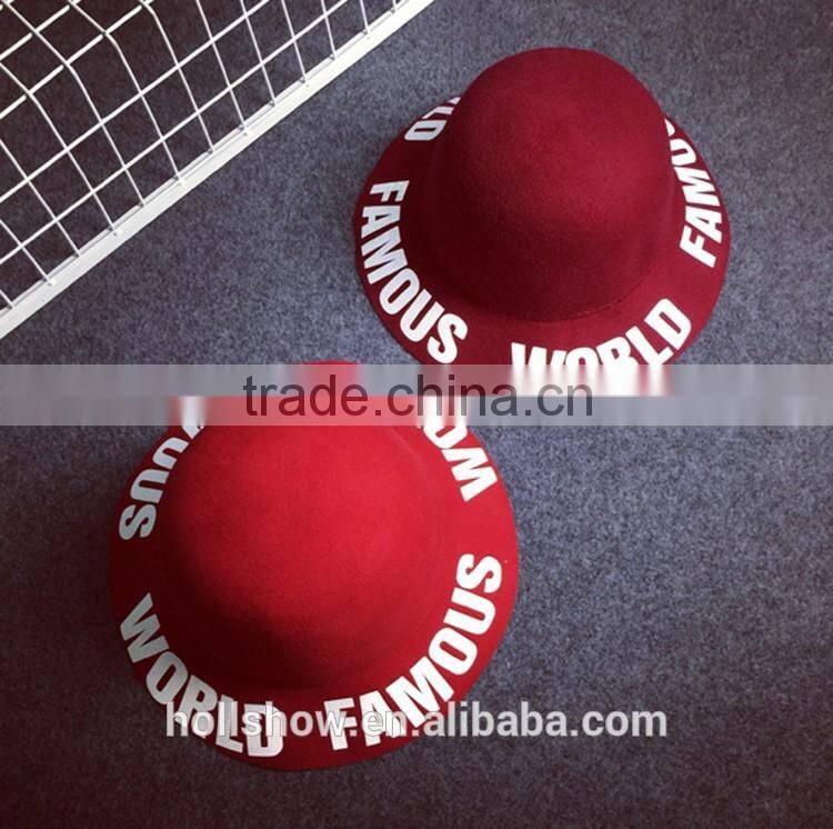 Fashion Korean FAMOUS WORLD Printed Wide Brim Lady Women's Dome Fedora Bucket Caps