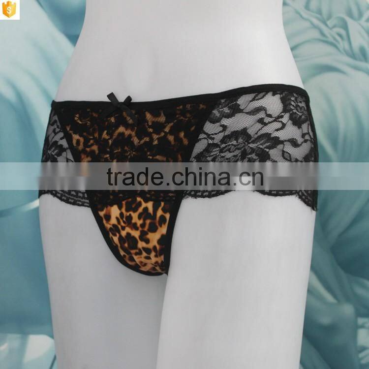 Extreme nylon lace fabric and leopard cotton women string